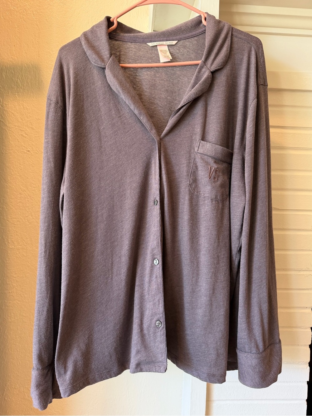 Victoria's Secret Heathered Lavender Button-Up Top Pajama Cotton Loungewear XL